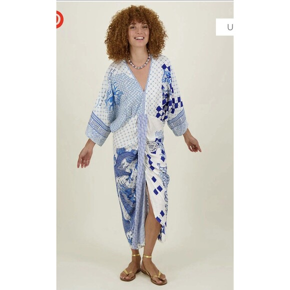 Me369 Sophia Kimono Dress Size XS/S Hamptons Resort Wear Blue White - Picture 1 of 12